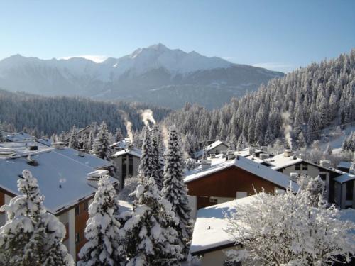 Die Aussicht im Winter über die Surselva